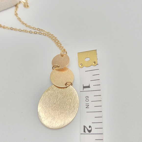18K Gold Plated Brushed Disc Drop Necklace – Long 32” Chain - Picture 9 of 10